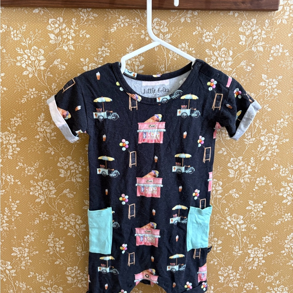 Little Folks bamboo Black Romper with Colorful Print